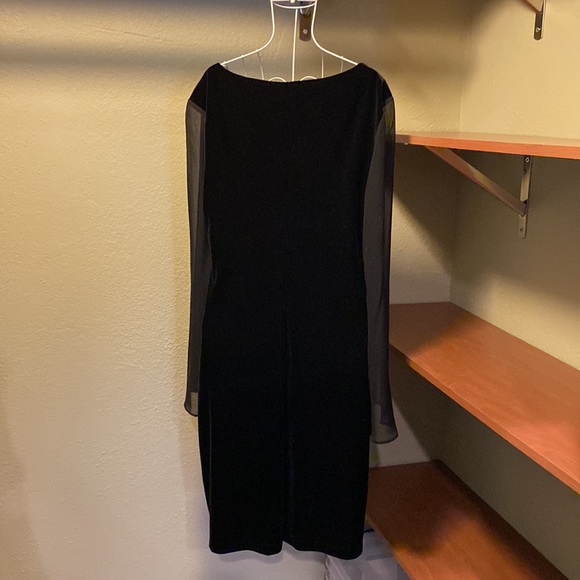 Black Velvet Dress with Sheer Sleeves - Picture 7 of 8